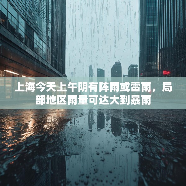 上海今天上午阴有阵雨或雷雨，局部地区雨量可达大到暴雨